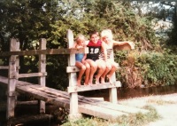 Local children on Manning's Pit bridge in
                          1980s