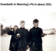Boys snowballing in Manning's Pit in 1950s