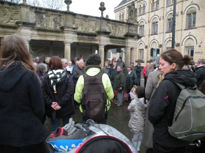 Crowd gathered before Heritage Centre