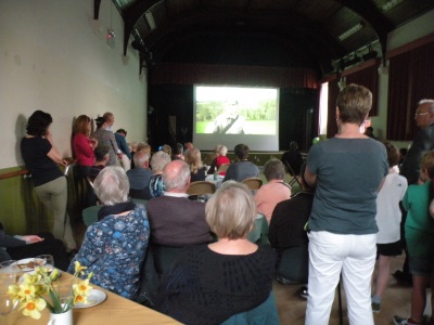 Watching the film, at the April 2018 party